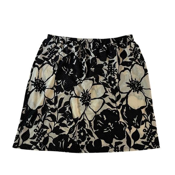 Vtg Y2K 2000s Black White Sequin Floral Mini Skirt Plus Size 3X Stretch - Picture 1 of 7